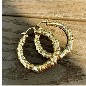 Fine Jewelry 18 Kt Hallmark Real Solid Yellow Gold Bamboo Huggie Hoop Earrings