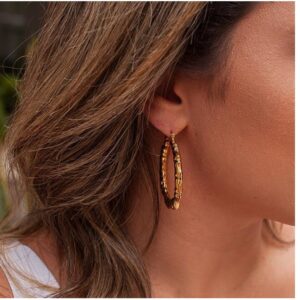 Fine Jewelry 18 Kt Hallmark Real Solid Yellow Gold Bamboo Huggie Hoop Earrings