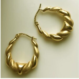 18 Kt Hallmark Real Solid Yellow Gold Twist Oval Satin Huggie Hoop Earrings