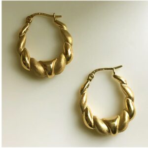 18 Kt Hallmark Real Solid Yellow Gold Twist Oval Satin Huggie Hoop Earrings
