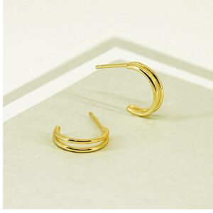 Fine Jewelry 22 Kt Hallmark Real Solid Yellow Gold Double Hoop Stud Earrings