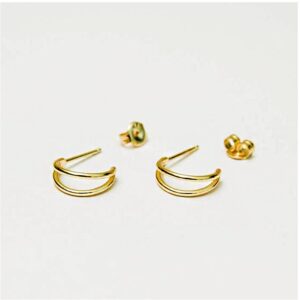Fine Jewelry 22 Kt Hallmark Real Solid Yellow Gold Double Hoop Stud Earrings