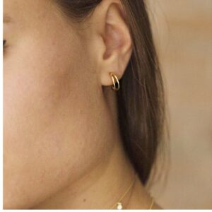Fine Jewelry 22 Kt Hallmark Real Solid Yellow Gold Double Hoop Stud Earrings