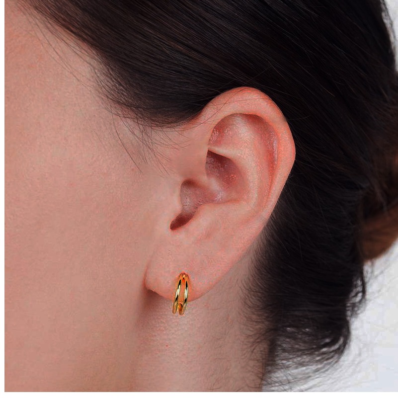 Fine Jewelry 22 Kt Hallmark Real Solid Yellow Gold Double Hoop Stud Earrings