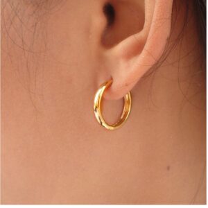 Fine Jewelry 22 Kt Hallmark Real Solid Yellow Gold Thin Huggie Hoop Earrings