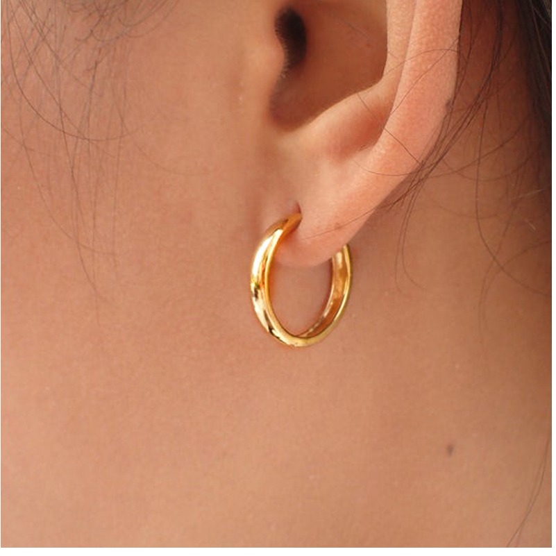 Fine Jewelry 22 Kt Hallmark Real Solid Yellow Gold Thin Huggie Hoop Earrings