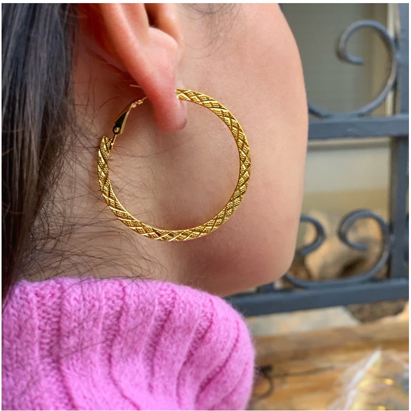 Fine Jewelry 18 Kt Hallmark Solid Yellow Gold Big Circle Huggie Hoop Earrings