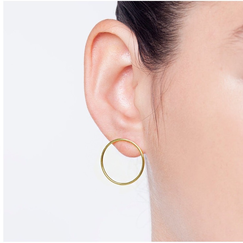 Fine Jewelry 18 Kt Hallmark Real Solid Yellow Gold Circle Hoop Stud Earrings