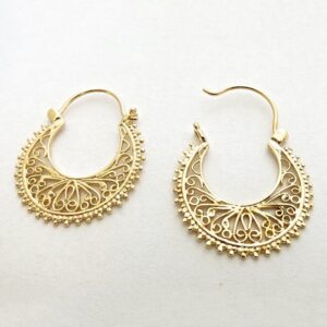18 K Hallmark Real Solid Yellow Gold Filigree Boho Women's Hoop Earrings 10 Gms