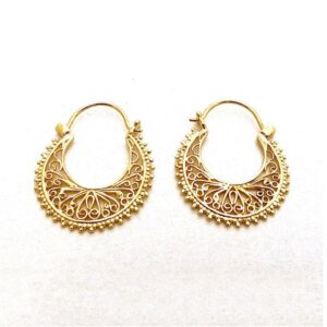 18 K Hallmark Real Solid Yellow Gold Filigree Boho Women's Hoop Earrings 10 Gms