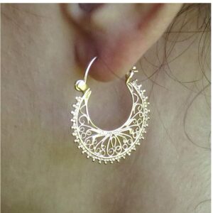 18 K Hallmark Real Solid Yellow Gold Filigree Boho Women's Hoop Earrings 10 Gms