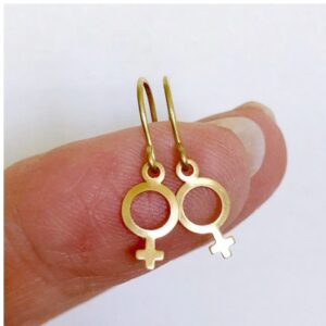 18 Kt Real Solid Yellow Gold Feminist Venus Symbol Dangle Drop Hook Earrings 6g