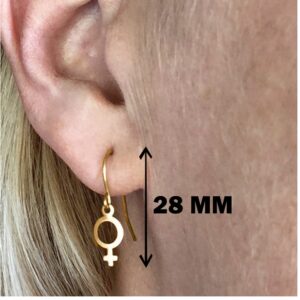 18 Kt Real Solid Yellow Gold Feminist Venus Symbol Dangle Drop Hook Earrings 6g
