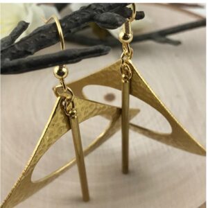 18 Kt Real Solid Yellow Gold Fan Gold Bar Drop Boho Women's Hook Earrings 14 Gm