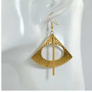 18 Kt Real Solid Yellow Gold Fan Gold Bar Drop Boho Women's Hook Earrings 14 Gm