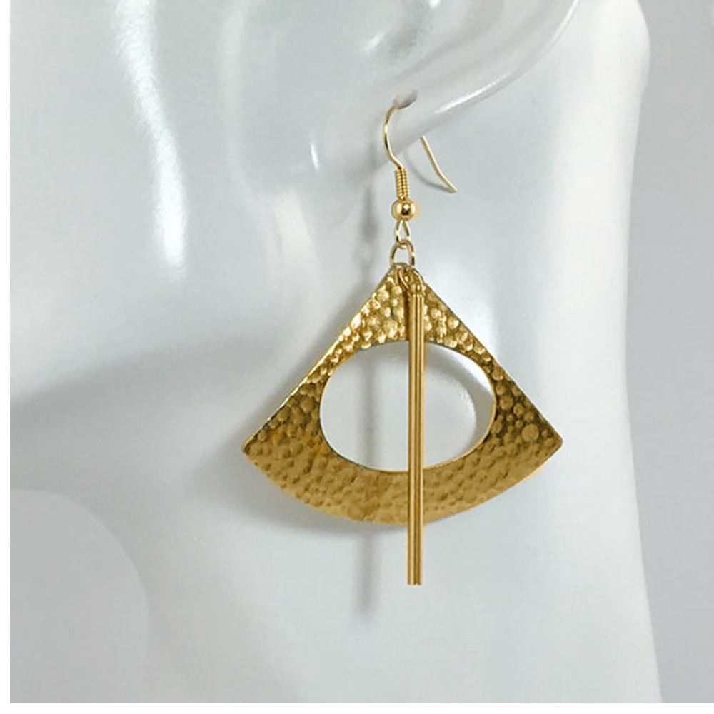 18 Kt Real Solid Yellow Gold Fan Gold Bar Drop Boho Women's Hook Earrings 14 Gm