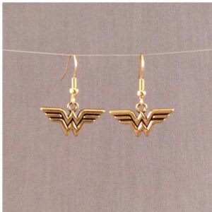 18 Kt Real Solid Yellow Gold Geek Superhero Wonder Women's Hook Earrings 10 Gms