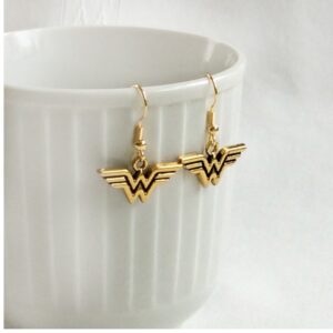 18 Kt Real Solid Yellow Gold Geek Superhero Wonder Women's Hook Earrings 10 Gms