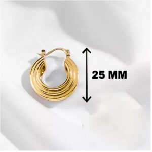 18 Kt Hallmark Real Solid Yellow Gold Chunky Women's Huggie Hoop Earrings 10 Gms