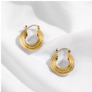 18 Kt Hallmark Real Solid Yellow Gold Chunky Women's Huggie Hoop Earrings 10 Gms