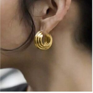 18 Kt Hallmark Real Solid Yellow Gold Chunky Women's Huggie Hoop Earrings 10 Gms