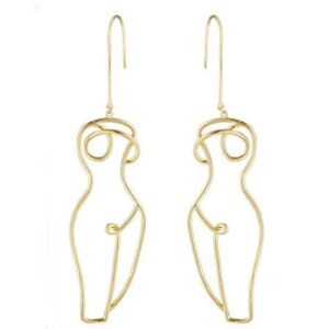 18 Kt Real Solid Yellow Gold Picasso Female Sculpture Body Hook Earrings 12