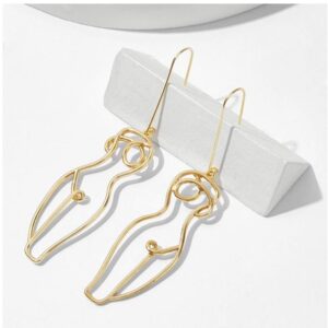 18 Kt Real Solid Yellow Gold Picasso Female Sculpture Body Hook Earrings 12