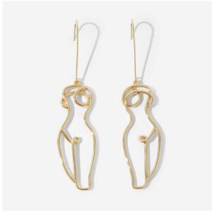 18 Kt Real Solid Yellow Gold Picasso Female Sculpture Body Hook Earrings 12