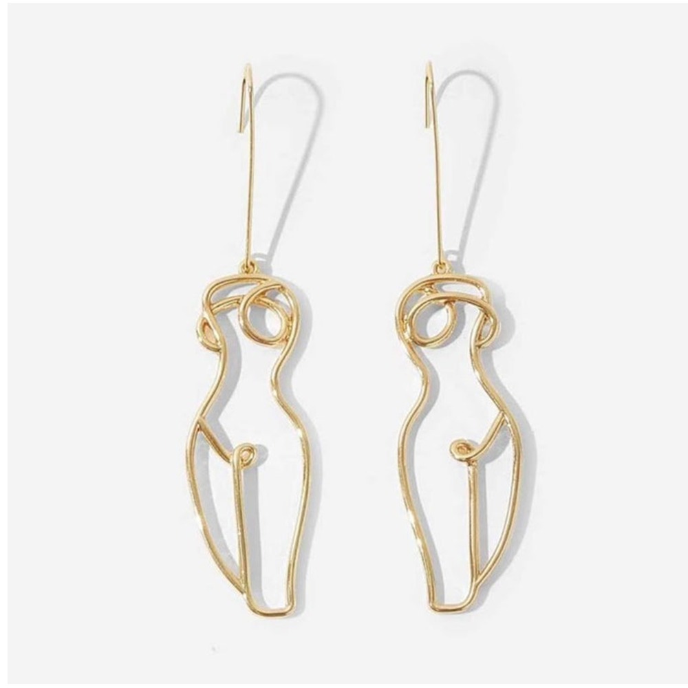 18 Kt Real Solid Yellow Gold Picasso Female Sculpture Body Hook Earrings 12