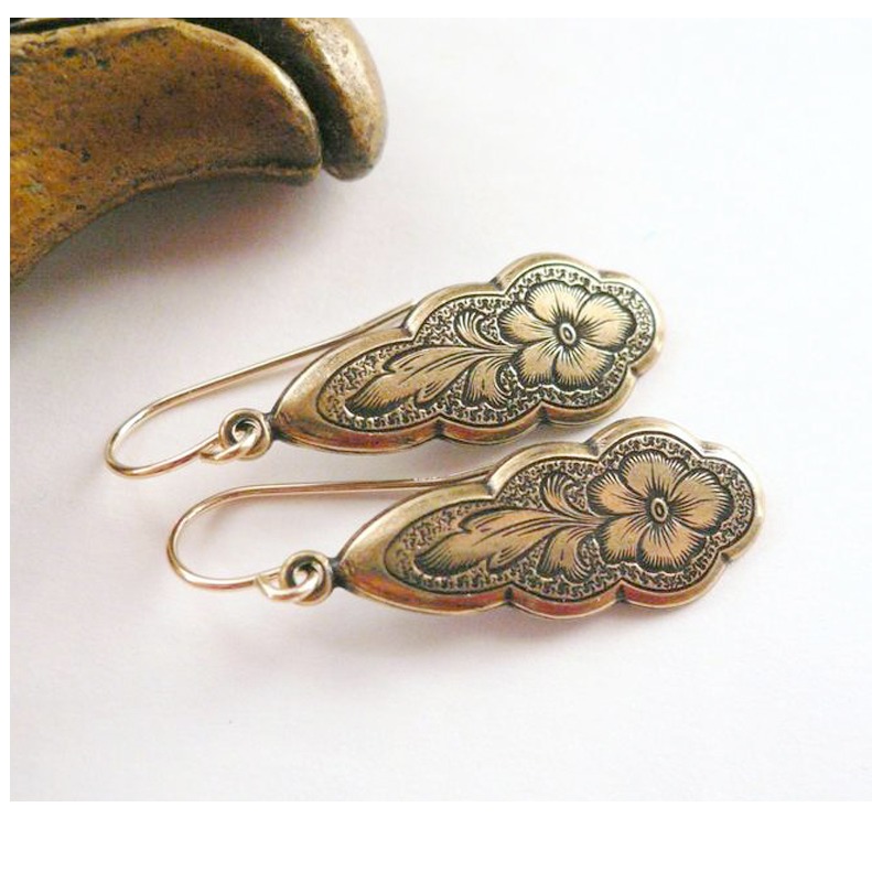 18 Kt Real Solid Yellow Gold Victorian Art Nouveau Dangle Drop Women'S Earrings - Image 4