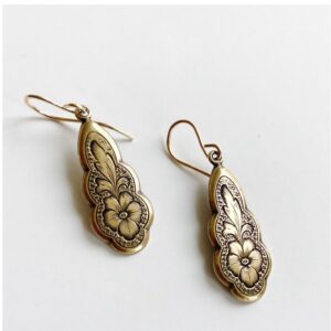 18 Kt Real Solid Yellow Gold Victorian Art Nouveau Dangle Drop Women'S Earrings