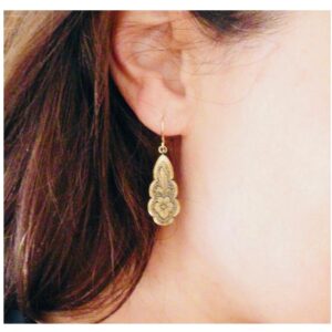18 Kt Real Solid Yellow Gold Victorian Art Nouveau Dangle Drop Women'S Earrings