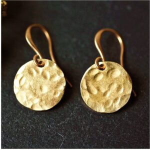 24 Kt Real Solid Yellow Gold Hammered Disc Gold Coin Dangle Drop Hook Earrings
