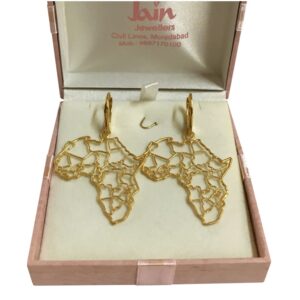 Fine Jewelry 18 Kt Solid Yellow Solid Gold Africa Map Drop Earrings 10.290 Grams
