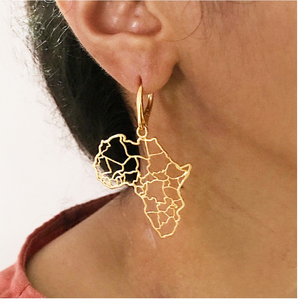 Fine Jewelry 18 Kt Solid Yellow Solid Gold Africa Map Drop Earrings 10.290 Grams - Image 2