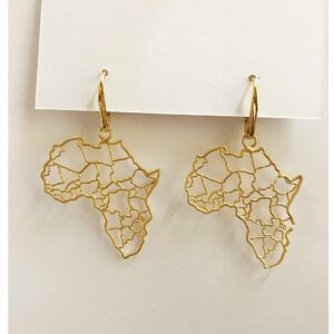 Fine Jewelry 18 Kt Solid Yellow Solid Gold Africa Map Drop Earrings 10.290 Grams