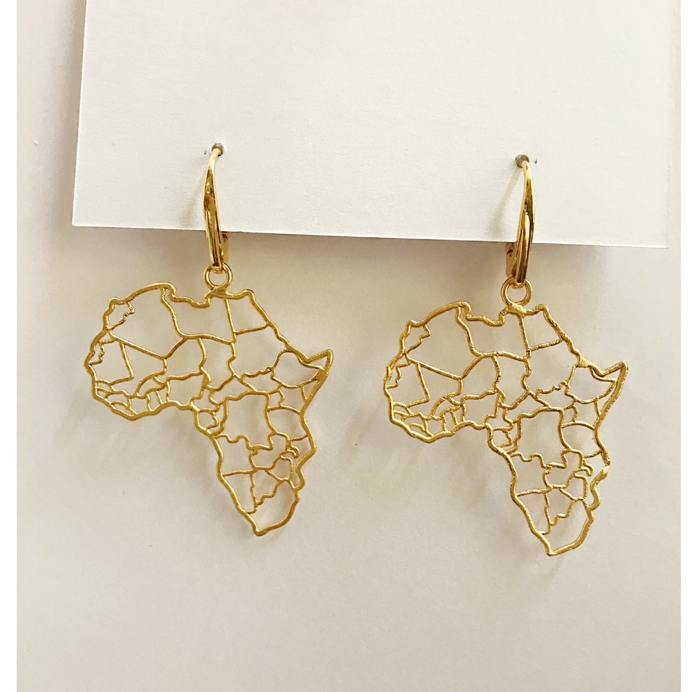 Fine Jewelry 18 Kt Solid Yellow Solid Gold Africa Map Drop Earrings 10.290 Grams