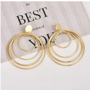 Fine Jewelry 18 Kt Hallmark Real Solid Yellow Gold Round Circles Drop Earrings
