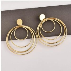 Fine Jewelry 18 Kt Hallmark Real Solid Yellow Gold Round Circles Drop Earrings