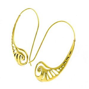 18 Kt Hallmark Real Solid Yellow Gold Tribal Boho Hoop Dangle Drop Earrings