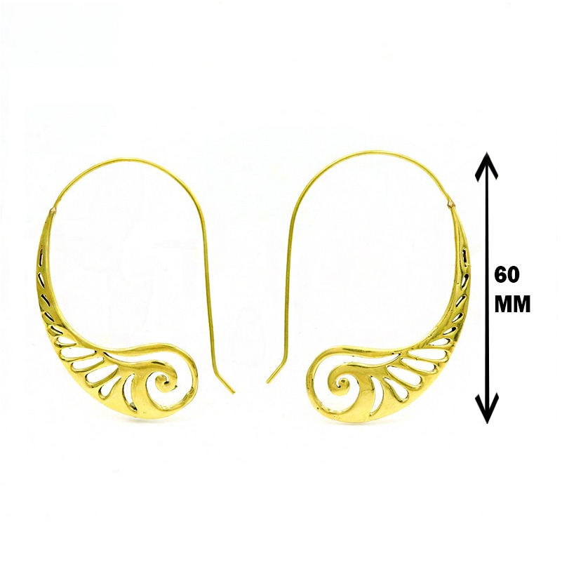 18 Kt Hallmark Real Solid Yellow Gold Tribal Boho Hoop Dangle Drop Earrings - Image 3