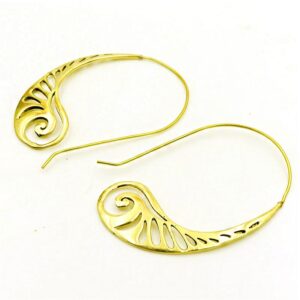 18 Kt Hallmark Real Solid Yellow Gold Tribal Boho Hoop Dangle Drop Earrings