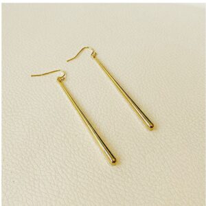 18 Kt Hallmark Real Solid Yellow Gold Simple Long Dangle Line Drop Earrings 60MM
