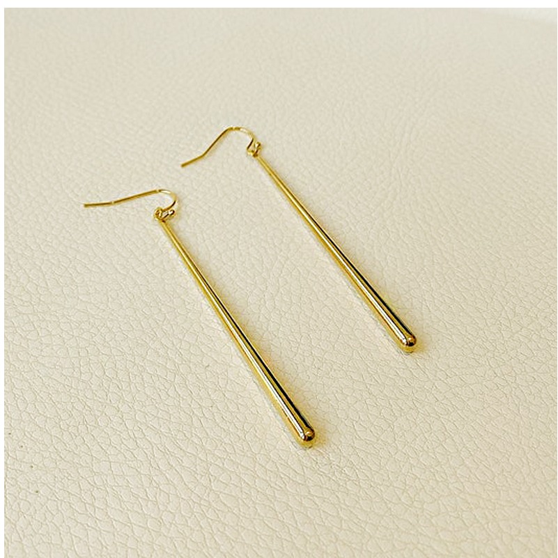 18 Kt Hallmark Real Solid Yellow Gold Simple Long Dangle Line Drop Earrings 60MM - Image 5