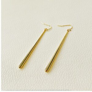 18 Kt Hallmark Real Solid Yellow Gold Simple Long Dangle Line Drop Earrings 60MM