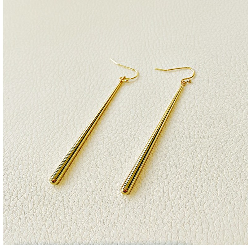 18 Kt Hallmark Real Solid Yellow Gold Simple Long Dangle Line Drop Earrings 60MM - Image 4