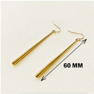 18 Kt Hallmark Real Solid Yellow Gold Simple Long Dangle Line Drop Earrings 60MM