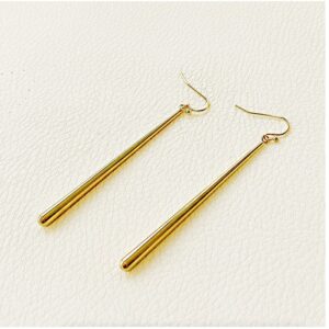 18 Kt Hallmark Real Solid Yellow Gold Simple Long Dangle Line Drop Earrings 60MM