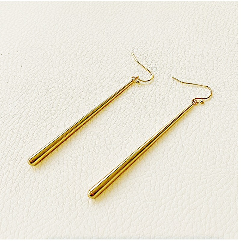 18 Kt Hallmark Real Solid Yellow Gold Simple Long Dangle Line Drop Earrings 60MM - Image 2