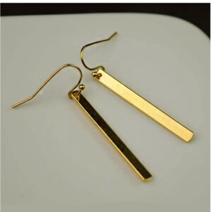 18 Kt Hallmark Real Solid Yellow Gold Rectangle Bar Dangle Drop Earrings 60 MM